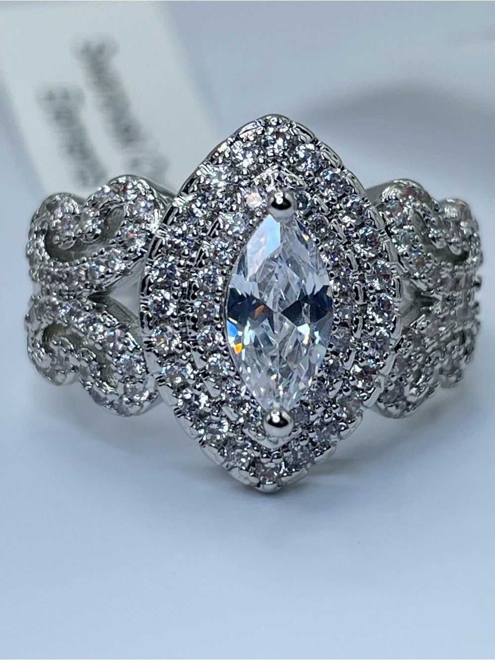 Swarovski Crystal Elements White Crystal Halo Ring Art Deco Statement Sz 6.5